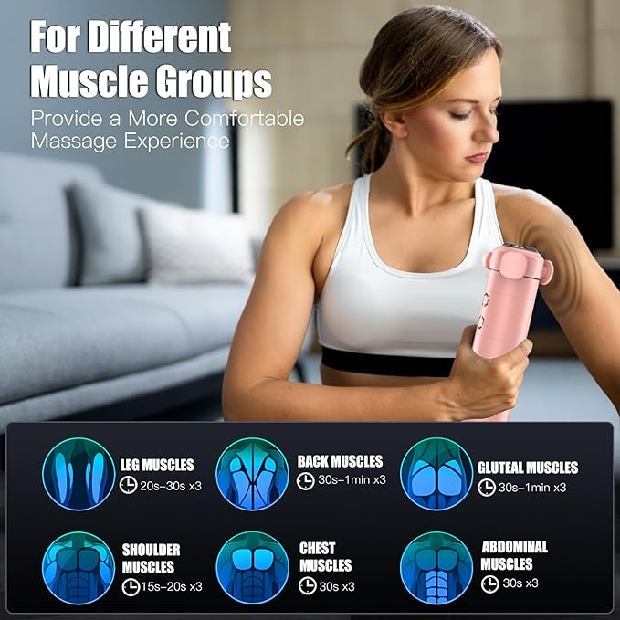 Massage Gun, Deep Tissue Back Massage for Athletes for Pain Relief, Percussion Massager with 3 Massages Heads & 7,000 RPM Brushless Motor, Gifts for Muscle, Pink