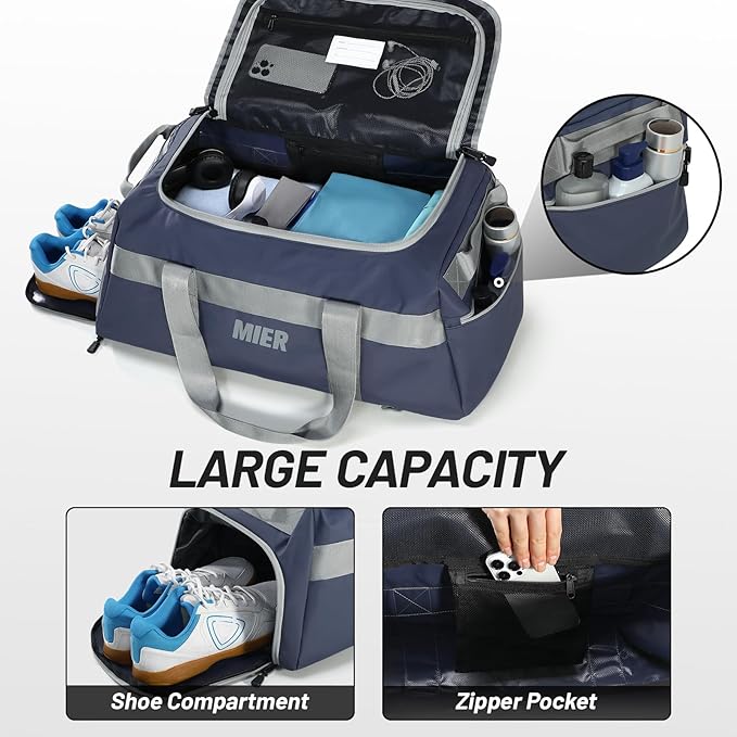 MIER Gym Bag for Men Large Duffel Backpack with Shoe Compartment, 60L Convertible Duffle Bags Weekender Overnight Bag for Gym Sports Travel, Blue