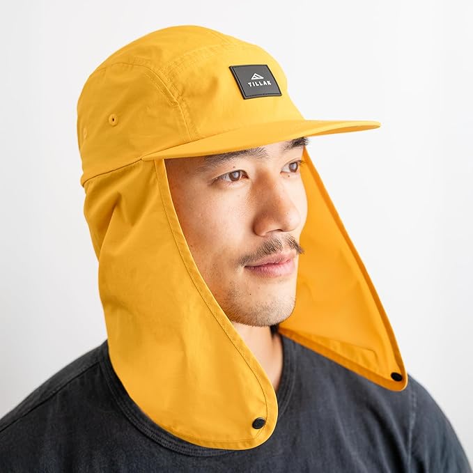 Tillak Chamisa Sun Hat, Lightweight Nylon 5 Panel Cap with Hide-able Neck Shade and Spring Cord