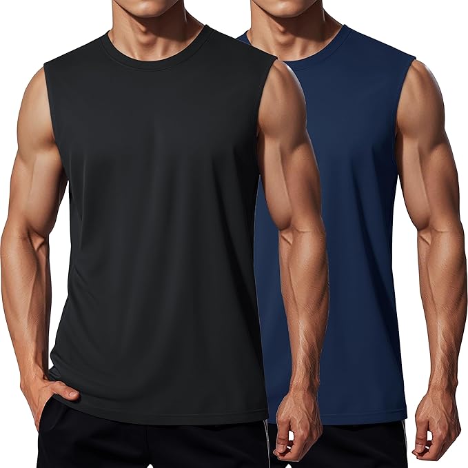 MAGCOMSEN 2 Pack Men's UPF 80+ Tank Tops Quick Dry Workout Gym Sleeveless Muscle Shirts Cooling Summer Beach Swim Shirt