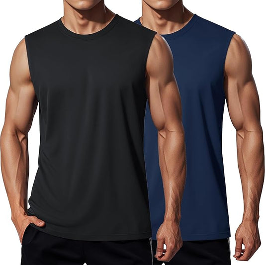 MAGCOMSEN 2 Pack Men's UPF 80+ Tank Tops Quick Dry Workout Gym Sleeveless Muscle Shirts Cooling Summer Beach Swim Shirt
