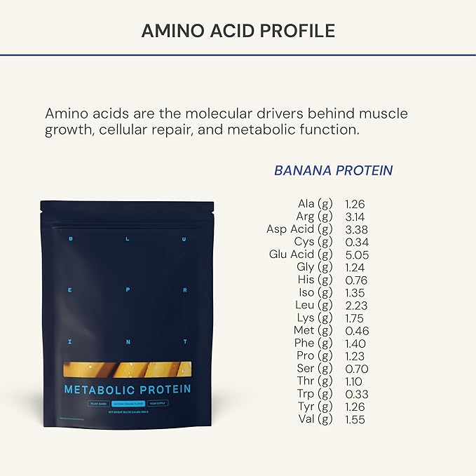 Blueprint by Bryan Johnson Vegan Protein Meal Replacement – Plant Based Hemp Protein with 27g Protein Per Serving – Low Calorie, Flavored Protein for Women & Men – Dairy Free – 15 Servings - Banana