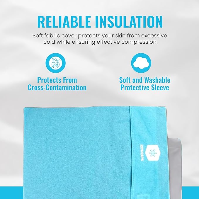 ICEWRAPS Extra Cover ONLY for 12"x21" Clay Ice Pack | Reusable and Washable Soft Fabric Cover for Cold Pack | Fabric Cold Compress Sleeve | 12"x21" Soft Ice Pack Cover | Blue Fabric Cover Only