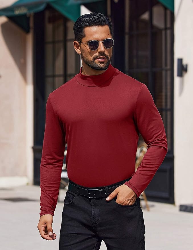 COOFANDY Mens Mock Turtleneck T-Shirts Long Sleeve Solid Color Tees Shirts Basic Casual Slim Fit Pullover T Shirts