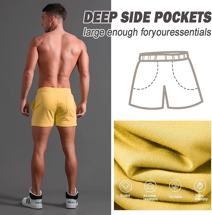 Mens 5 Inch/7 Inch Cotton Shorts Mens Sweat Athletic Shorts for Men Gym Worket Shorts with Pockets