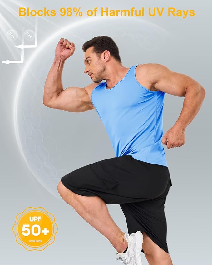 Boladeci Men's Tank Top Workout Athletic Quick Dry UPF 50+ Sun Protection Lightweight Summer Beach Gym Sleeveless Shirts