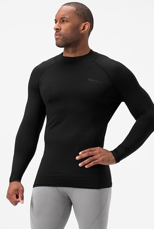 DEVOPS 2 Pack Men's Thermal Turtle Mock Neck Shirts, Compression Long Sleeve Tops and Hoodies