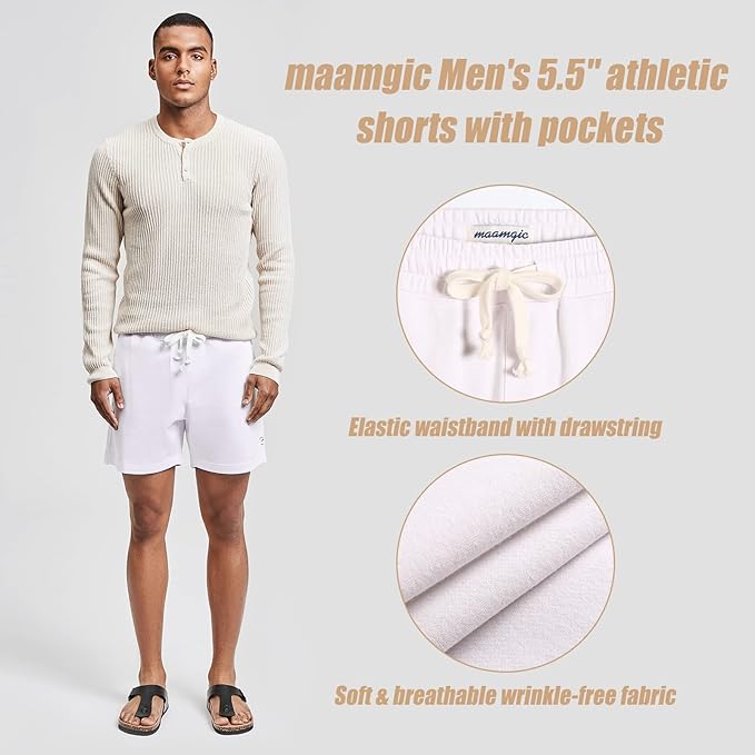 maamgic Mens Athletic Gym Shorts 5.5" Elastic Waist Casual Pajama Pocket Jogger Men Workout Short Pants