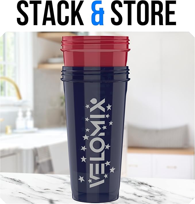 VELOMIX -2 Pack- 28 oz Protein Shaker Bottles for Protein Mixes - 2x Wire Whisk | Leak Proof Shaker Cups for Protein Shakes and Pre Workout | Protein Shaker Bottle Pack (USA Flag)