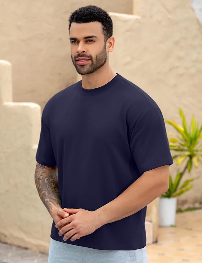 Mens Oversize Short Sleeve T-Shirts Loose Fit Solid Color Lightweight Tee Shirt Athletic Dry Fit Top