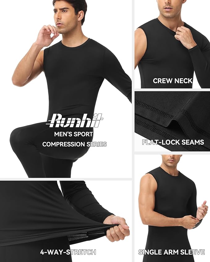 Runhit Men's Basketball One Arm Compression Shirts Long Sleeve 1/2 Single Arm Athletic Undershirt Workout Base Layer Top