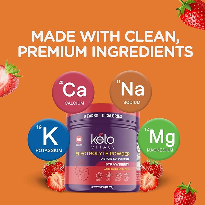 Keto Vitals Antioxidant Electrolytes Powder - Blend Electrolytes with Potassium, Magnesium, Sodium, Calcium | Keto Electrolytes Supplement Energy Drink Mix | Sugar-Free, Zero Calories, Zero Carbs