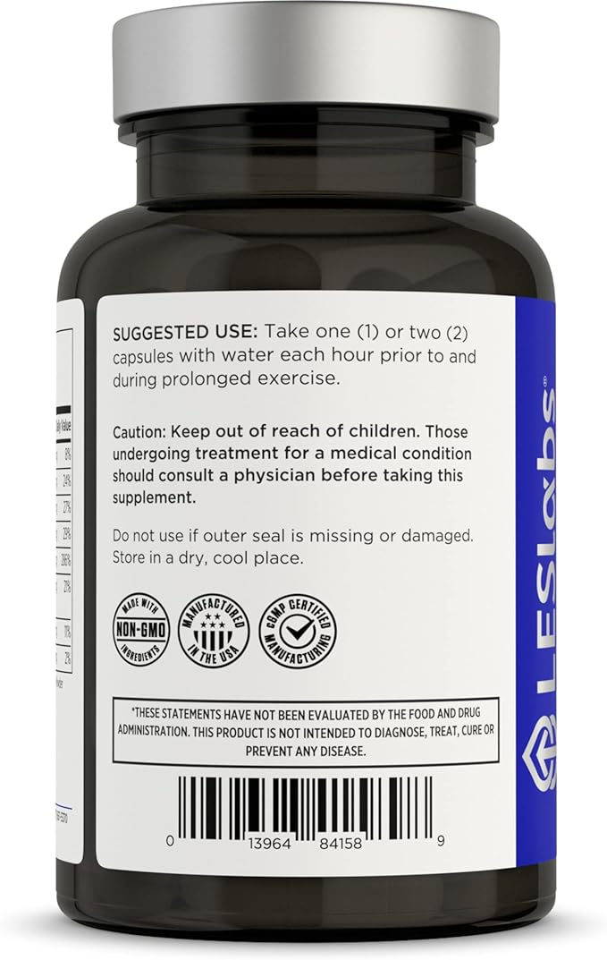 LES Labs Lyte Fuel – Electrolyte Replacement, Endurance, Performance, Muscle Cramping & Keto Support – Magnesium, Zinc, Potassium & Chromium – Non-GMO Supplement – 100 Capsules