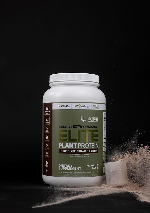 Silver Star Nutrition, Select Proformance Elite Vegan Plant Protein Powder, Chocolate Brownie Batter, NSF Certified, No Added Sugar, 16g of Protein per Serving, 38 Servings, 2 Lbs