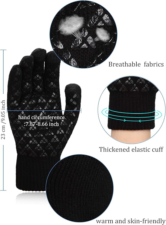 SATINIOR 4 Pairs Winter Knit Touchscreen Gloves Warm Texting Gloves Elastic Anti-slip for Adults