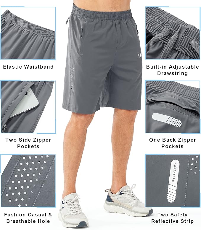 NORTHYARD Men's Athletic Running Shorts Quick Dry Workout Shorts 7"/ 5"/ 9" Lightweight Sports Gym Basketball Tennis Hiking