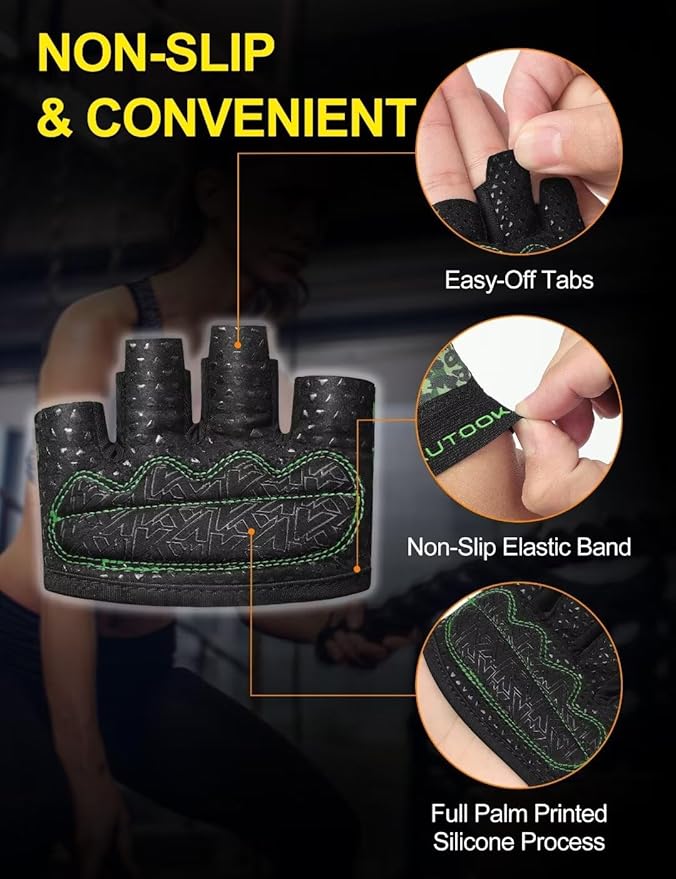 KUTOOK Weight Lifting Workout Gloves for Men/Women, 3mm XRD Padding Grip Gym Gloves, Breathable Partial Gloves for Calluses, Weightlifting Gloves for Exercise, Kettlebell, Pull-Ups, Cross Training