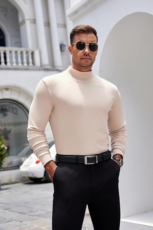 COOFANDY Mens Mock Turtleneck Long Sleeve Shirts Basic Thermal Turtle Neck Undershirt Lightweight Pullover Sweaters Top