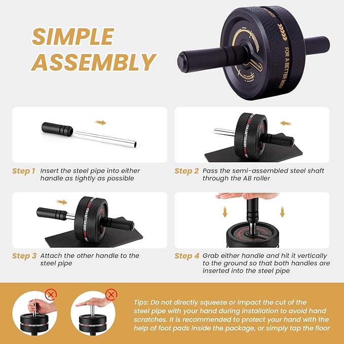 Upgraded Ab Roller Wheel. Abdominal Training Roller for Men/Women, Abdominal Wheels Widened to 3.4 ", Rubber Tread of The Abdominal Wheel Upgraded, Max Weight 490 lbs