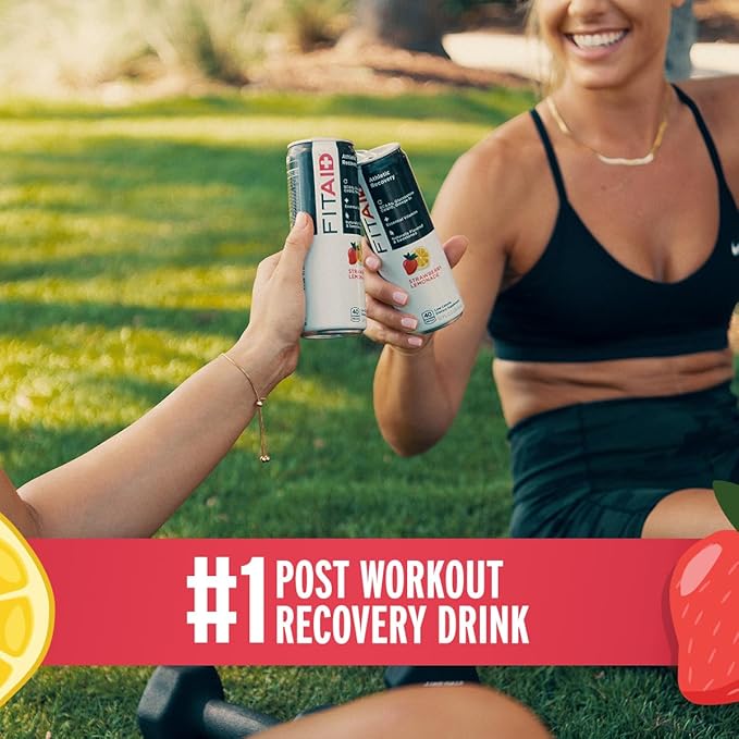 LIFEAID FITAID Post Workout Recovery Drink, Strawberry Lemonade, BCAAs, Glucosamine, Electrolytes, Quercetin, Paleo, Vegan & Gluten-Free, 40 Calories, 12 Fl Oz (Pack of 24)