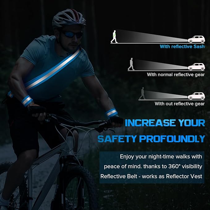 Reflective Sash for Walking at Night, High Visibility Reflective Running Gear Night Walking Safety Gear for Men Women Kids, Reflective Sash with 2 Pcs Reflective Armbands for Running Walking