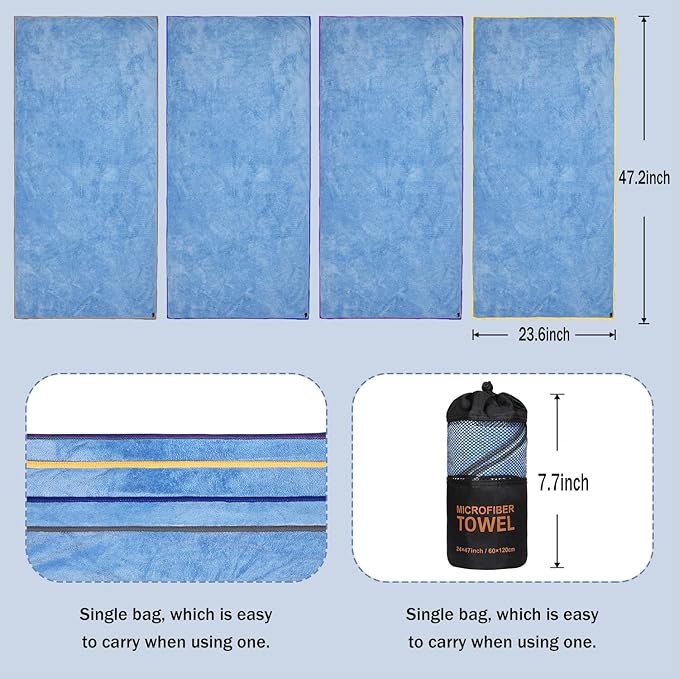 Dofilachy 4 Pack Camping Towel - Quick Dry Towel - Microfiber Travel Sports Towels - Super Absorbent Swim Towel (4, Blue-4)