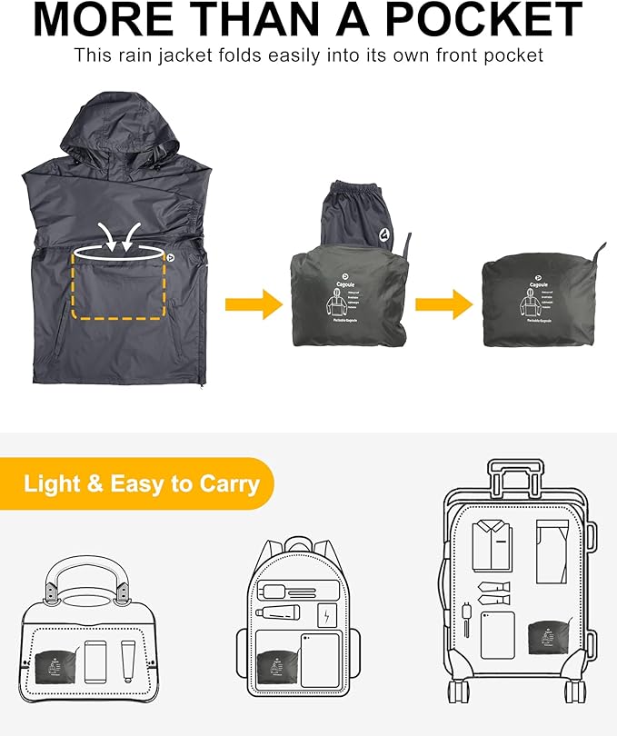 Outdoor Ventures Men's Rain Jacket Waterproof Lightweight Packable Rain Pullover for Hiking Golf Running