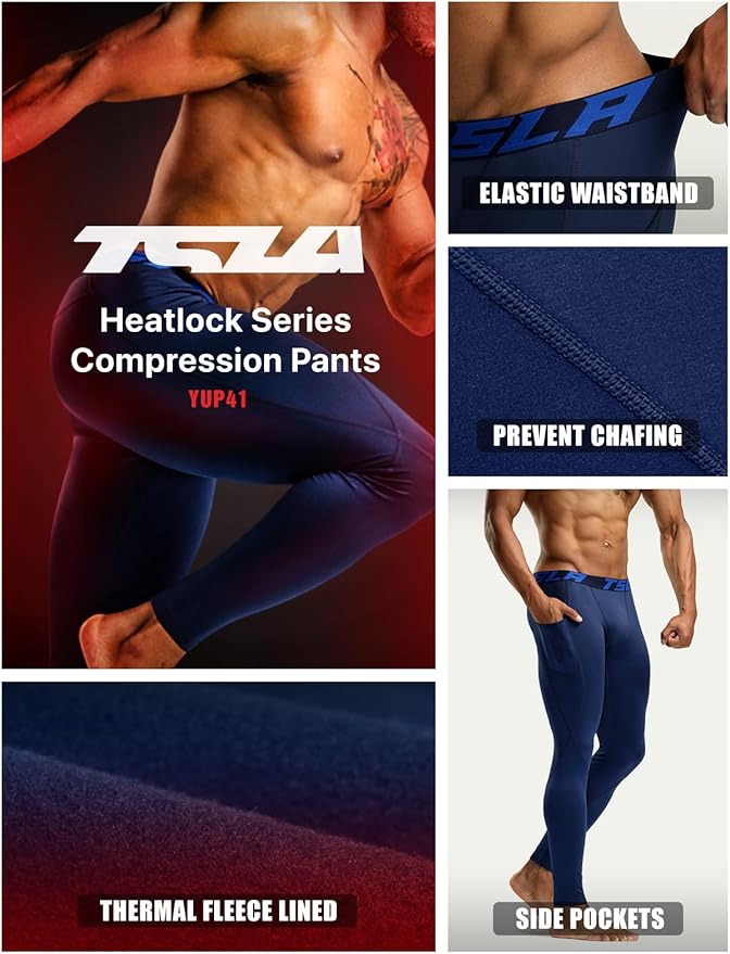 TSLA Men's Thermal Compression Pants, Athletic Sports Leggings & Running Tights, Wintergear Base Layer Bottoms