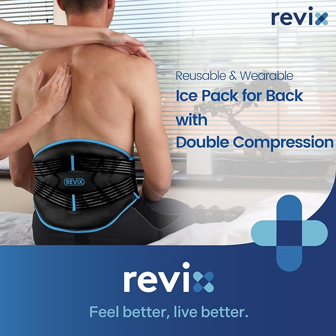 REVIX Large Ice Pack for Back, Reusable Lower Back Ice Wrap with Dual Compression Straps, Flexible Cold Pack Brace for Lumbar Support, Sciatic Nerve, Muscle Recovery