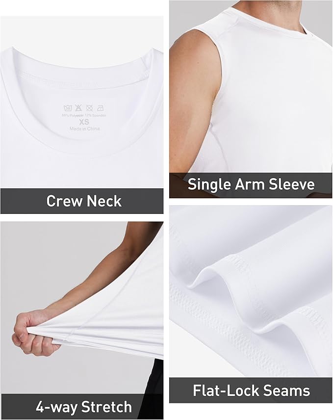 Mens One Arm Sleeve Compression Shirts 1/2 Long Sleeve Athletic Base Layer Undershirt Basketball Workout Top