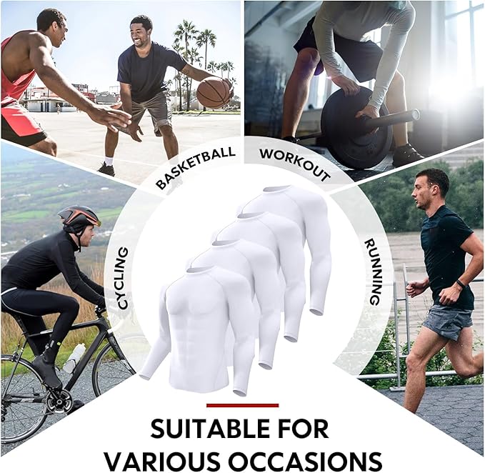 CL convallaria 4 Pack Compression Shirts Men Long Short Sleeve Cooling Dry Rash Guard Athletic Workout T Shirt for Sports