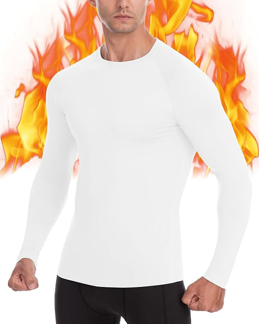 Mens Thermal Compression Shirts, Warm Long Sleeve Fleece Lined Tops Athletic Base Layer for Running Cold Weather