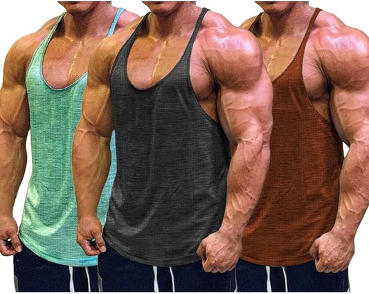 Muscle Cmdr Men's Bodybuilding Stringer Tank Tops Y-Back Gym Fitness Workout Training Running T-Shirts Athletic Quick Dry Top
