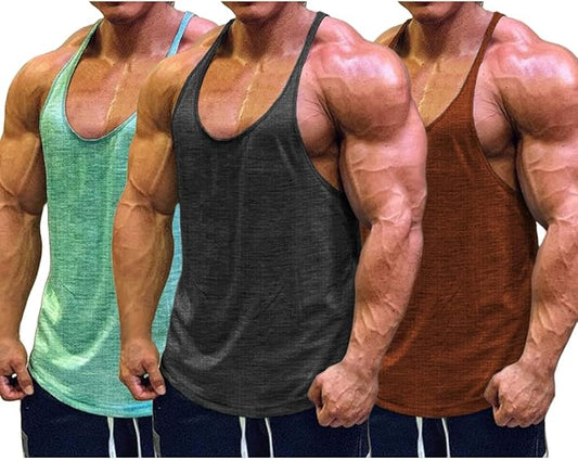 Muscle Cmdr Men's Bodybuilding Stringer Tank Tops Y-Back Gym Fitness Workout Training Running T-Shirts Athletic Quick Dry Top