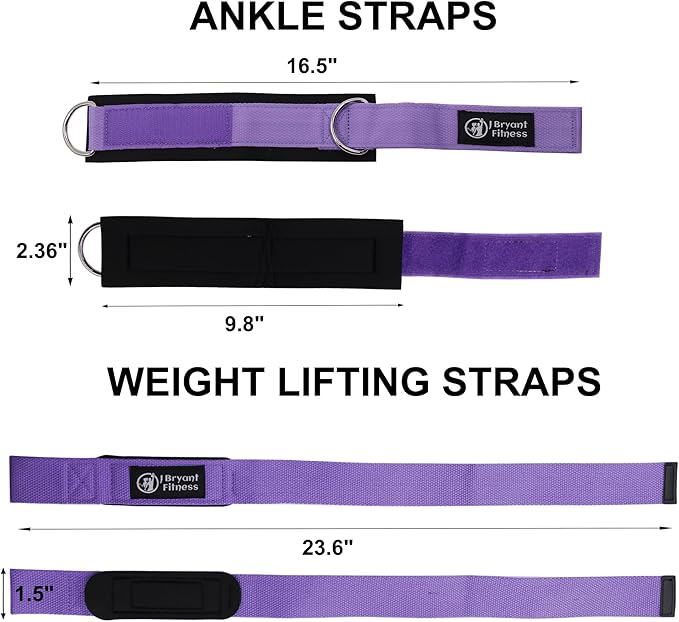J Bryant Lifting Wrist Straps for Weightlifting and Ankle Strap for Cable Machines Booty Workouts Strength Training Attachments