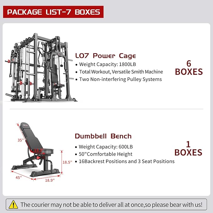 Smith Machine with Cable Crossover System, Multi-Function Squat Rack Power Cage for Home Gym, Power Rack and Packages Weight Sets