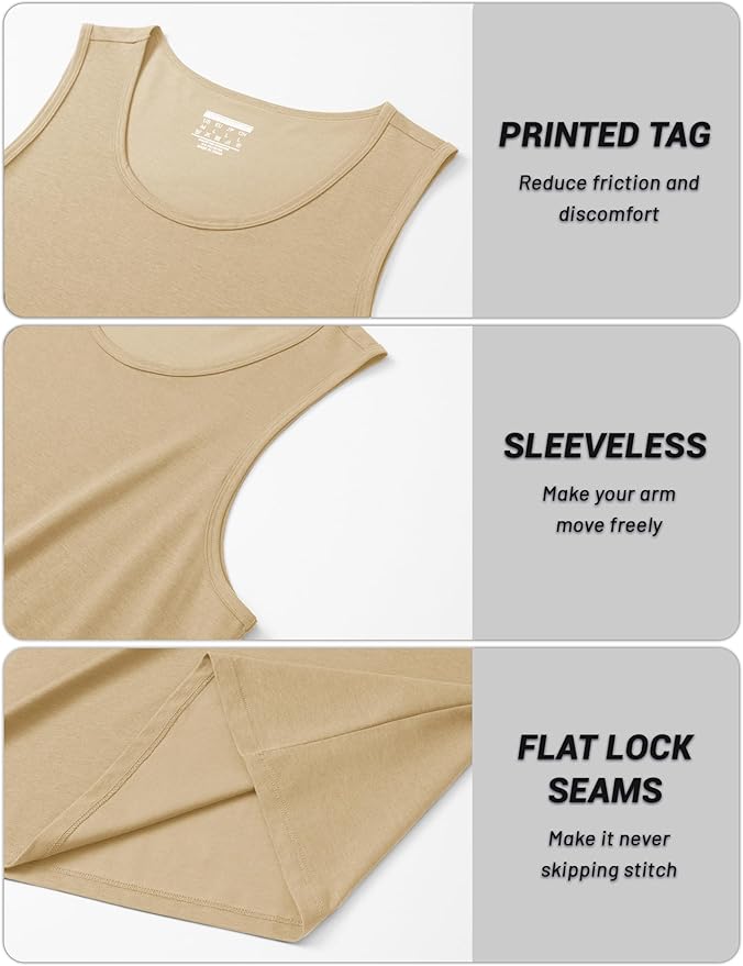 Cotrasen Men's Tank Top UPF 50+ Sleeveless Shirt Cotton Moisture Wicking Casual Gym Workout Shirts Cooling Muscle Tee Shirt