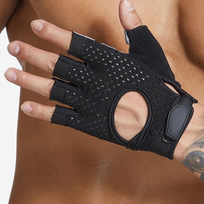 Breathable Workout Gloves for Women & Men Full Palm Protection Gym Gloves for Cycling | Fitness | Weightlifting | Pull-ups Deadlifting | Rowing(Black-Short-L)