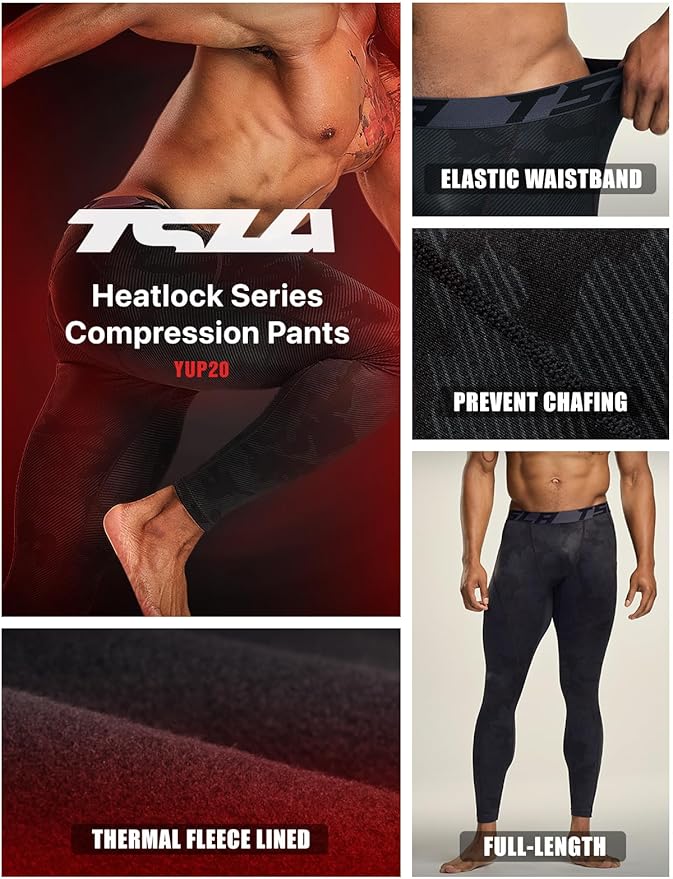 TSLA Men's Thermal Compression Pants, Athletic Sports Leggings & Running Tights, Wintergear Base Layer Bottoms