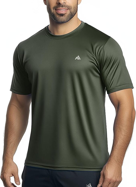 Instant Cooling Quick Dry Workout T-Shirt Men Coolmax Moisture Wicking Performance Crew Neck Running Comfort Tee