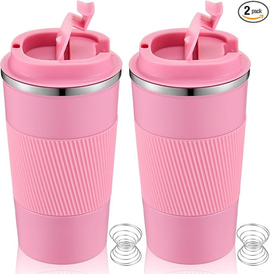 Maxdot 2 Pcs Stainless Steel Shaker Cup with Mixing Ball 17 oz Insulated Metal Blender Tumbler Water Bottle for Protein Mixes Gym Workout Coffee Drink (Pink)