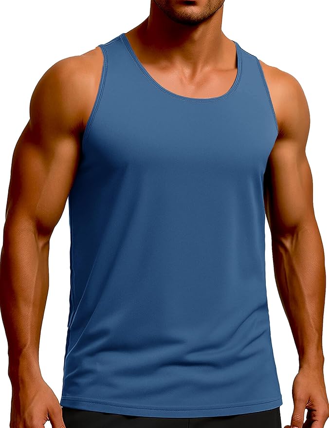 KEFITEVD Men's Workout Tank Tops Sleeveless Quick Dry UPF 80+ Summer Sun Shirts for Running Swim Gym Beach
