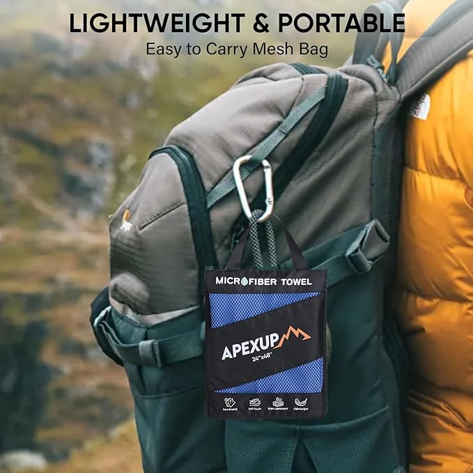 APEXUP Microfiber Travel Towel, Ultra Absorbent Quick Dry Towels, Lightweight Gym Sports Camping Towel for Workout, Yoga, Beach, Shower, Swimming (72"×40", Dark Blue)