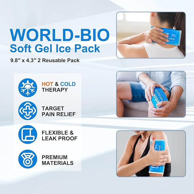 Soft Ice Packs Reusable Gel Pack 2, Hot and Cold Gel Ice Packs for Injuries, Headaches, Joint Pain Relief, Comfort Ice Pack Flexible Therapy on Neck, Ankle, Knee, Leg, Shoulder, Elbow, Wrist, Feet