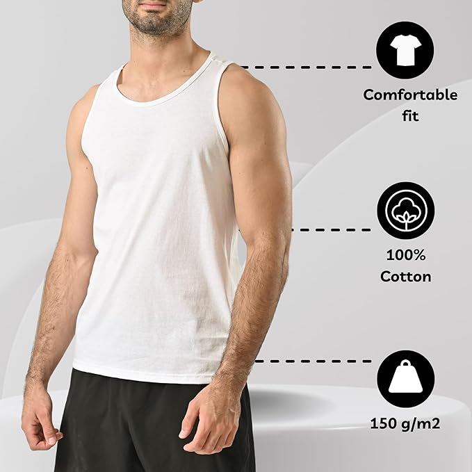 POFF Men’s Tank Top 3-Pack – Sleeveless Shirts for Gym & Workout, 100% Cotton Muscle Fit, Breathable Athletic Wear