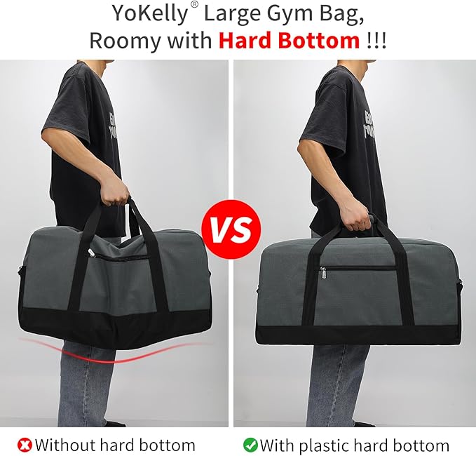 55L Mens Duffle Bag for Travel - 25 inch Weekender Duffel Bag with Hard Bottom - Grey