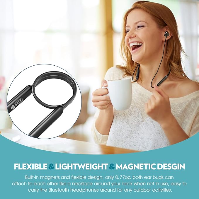 Bluetooth Headphones Neckband 20Hrs Playtime V5.0 Wireless Headset Sport Noise Cancelling Earbuds w/Mic for Gym Running Compatible with iPhone Samsung Android