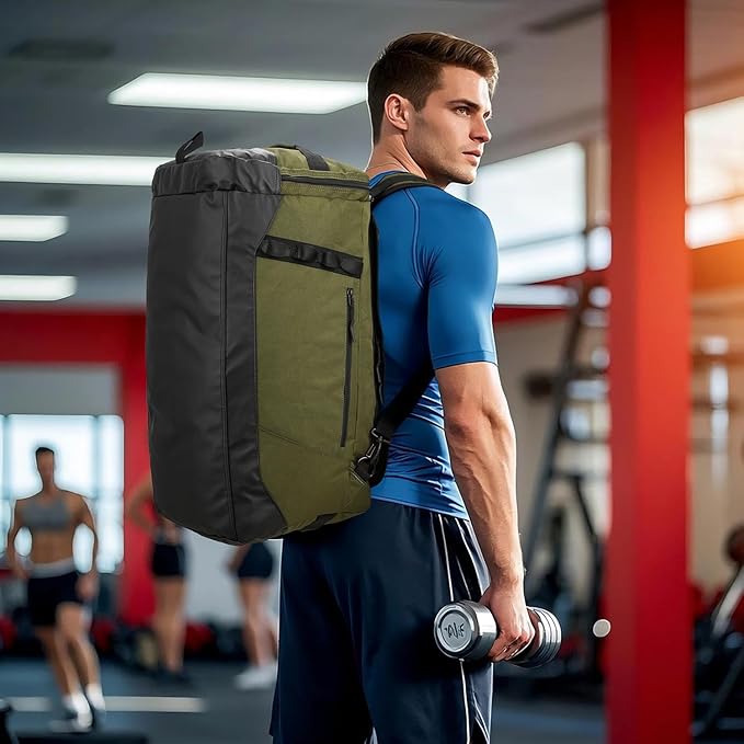 Large Travel Duffle Bag Backpack for Men Women 70L Big Sports Gym Bag with Shoe Compartment Heavy Duty Duffel Bags with Padded Straps for Weekend Overnight Camping, Green