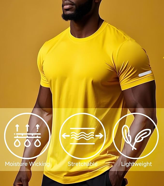 Mens Workout Shirts Fitted, Quick Dry Gym Tshirts Running Athletic Top Moisture Wicking Tee