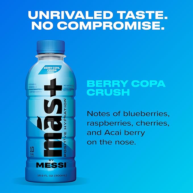 Más+ by Messi 16.9oz Berry Copa Crush, Sports Drink & Hydration Beverage, Natural Flavors with Vitamins and Electrolytes, No Artificial Sweeteners or Colors, 12-pack